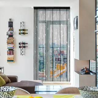 HYSENM Fadenvorhang Türvorhang Fäden Schwarz 100 x 200cm kürzbar Glitzer Fadengardine Terrassentür für Türen, Wohnzimmer, als Raumteiler oder Dekoration für Hochzeit