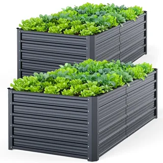 Ohuhu Metall Hochbeet Pflanzenbeet 2 Stück 180x90x60 cm, Hochbeet für Garten aus Robustes Stahlblech, Rostgeschützt & Stabil, Ideal für Garten Gemüse Kräuter Blumen Anthrazit