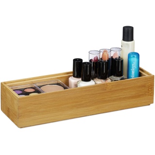 Relaxdays Ordnungsbox Bambus, stapelbar, natürliche Optik, Aufbewahrungsbox Küche, Bad, HxBxT: 5 x 23 x 7,5 cm, natur