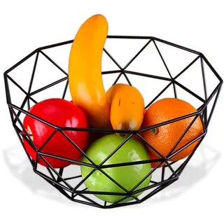 IPEA Obstkorb aus Metall – Modernes und Geometrisches Design – Obstkorb für Obst, Zitrusfrüchte, Nüsse, Lebensmittel – Obstschale für offene Tischdekoration – für Tisch- Schwarz