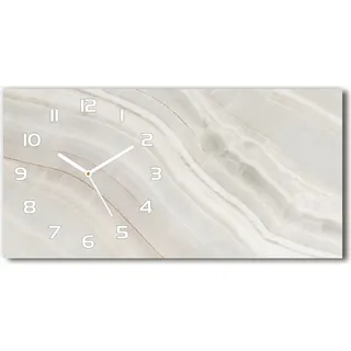 Wanduhr aus Glas – 60x30 cm - Glasbild - Glasuhr - Gehärtetes Glas - weisse-zeiger - Marmor Textur - Weiß