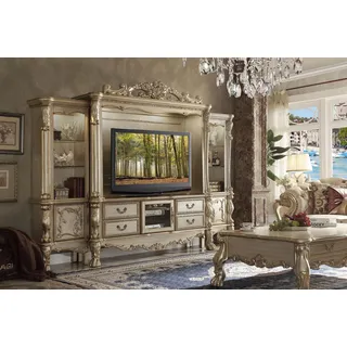 TV Wand Holz Stil Barock Regal Wohnzimmer Möbel Schrank neu Klassische Wohnwand - Gold