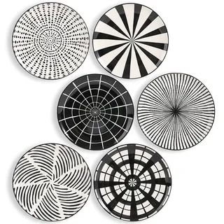 AHX Teller Set Modern - Dessertteller Frühstücksteller- Flache Kuchenteller Salatteller 6er Set - Porzellan Teller Schwarz 20.3 cm