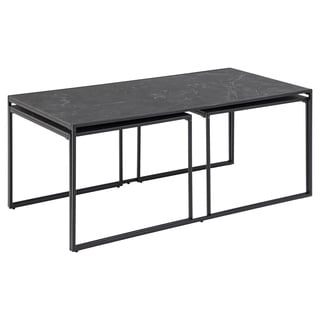 AC Design Furniture Ingelise rechteckiger Couchtisch 3er-Set, schwarze Tischplatte im Marmor-Look mit schwarzen Metallbeinen, Couchtisch im Industriedesign, Möbel für kleine Räume