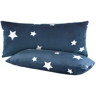 BaSaTex Sterne Flausch Kissenbezüge Winter Plüsch Nicky-Teddy Cashmere-Touch Kissenhüllen | 2er Pack 40x80 cm | Farbe: Blau