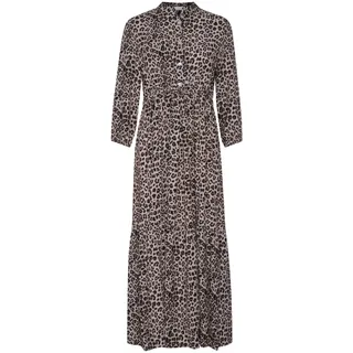 Cream Women's Maxi Dress Band Collar Drawstring Waist 3/4 Sleeves Buttons