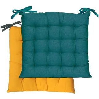 Unyqoos® Sitzkissen 40 x 40 cm – zweifarbiges Baumwoll-Sitzkissen in Entenblau & Senf, quadratisch, komfortabel für Ess-, Wohn- und Bürostühle - Blau, Gelb