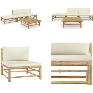 vidaXL 4 tlg. Garten Lounge Set mit Cremeweißen Kissen Bambus - Garten-Lounge-Set - Garten-Lounge-Sets - Gartenmöbel - Gartenmöbel-Set - Weiß