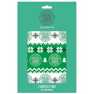 Weihnachts-Geschenkpapier mit keltischem FC-Motiv, für Geschenke, Fußball, 2 Bögen, 2 Etiketten