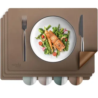 smøla Tischsets aus PU-Leder 4er Set I Platzset Abwaschbar I Platzdeckchen Set in Lederoptik I Untersetzer für Teller I Tischunterlage Esstisch I Tischdeko, Braun/Gold
