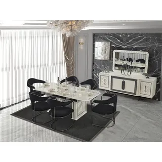 Esszimmer Set Esstisch 6 Stühle Sideboard+Spiegel 9tlg. JVmoebel - Weiß, Schwarz