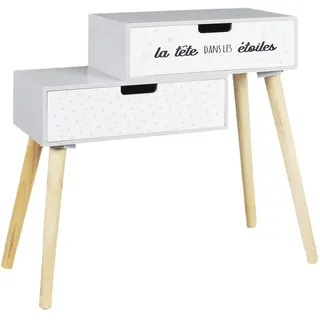 HOME DECO KIDS Nachttisch mit den Sternen für Kinder, Schlafzimmer, Möbeldekoration, PIN, Holz, Hellgrau, Schwarz, 55 x 22 x 51,5 cm