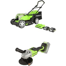 Greenworks Akku-Rasenmäher G24X2LM41K2x inklusive 2X 2Ah Akku und Ladegerät + Akku-Winkelschleifer GD24SAG