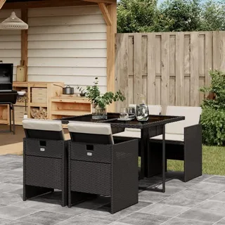 Gartenset - Gartenmöbel-Set - Essbereich-Set - Lounge-Set - Balkon-Set - Für 4 Personen - Aus PE-Rattan - Glastischplatte