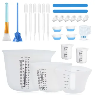 Silikon Messbecher Set für Epoxidharz, Epoxidharz Mischbecher 1000ml/600ml/250ml/100ml, Messbecher aus Silikon, Silikonbürste, Mischpaddel, Pipetten, DIY, Küche Labor Handwerk, leicht zu reinigen