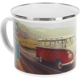 BRISA VW Collection - Volkswagen Große Emaille Kaffee-Tee-Tasse-Becher-Haferl für Camping & Outdoor T1 Bus (500 ml/Highway 1/Bunt)