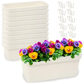 PECZEKO Blumenkasten-Set aus Kunststoff, Pflanzkasten für Blumen und Kräuter, Widerstandsfähiger Balkontopf, Pflanzkübel für Balkon 10 Pack Creme, ø 40 cm