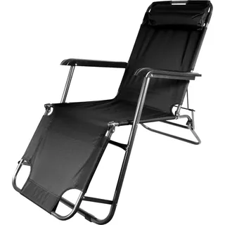 Aga Sonnenliege mit Fußteil DS713 Schwarz, leicht & klappbar, Stahl - pulverbeschichtet, UV-beständig, Liegestuhl, Gartenstühle, Gartenliege, Relaxsessel mit Kopfpolster, Camping Garten Balkon - Schwarz