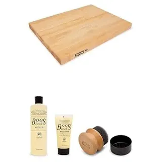 Boos Block Schneidebrett Set – 1 Profi-Schneidebrett Holz 51 x 38 x 4 cm + Schneidebrett Öl + Wachs + Applikator – Nordamerikanisches Ahorn - Hackblock - Lebensmittelecht