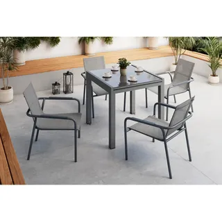 Ambia Garden Balkontisch , Anthrazit , Metall, Glas , rechteckig , 160x80x75 cm , ausziehbar, wetterbeständig , Gartenmöbel, Gartentische, Klapptische