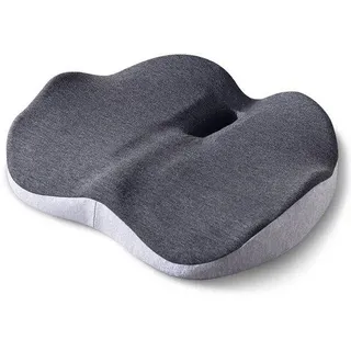 Unyqoos® Ergonomisches Sitzkissen 44 x 40 x 8 cm – 100% Memory-Schaum, grauer atmungsaktiver Bezug, rutschfest, orthopädisch für Büro, Auto, Flugzeug, Gaming & Rollstuhl (45–100 kg) - Grau
