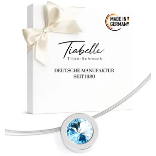 TIABELLE – Collier LARA aus Titan mit funkelndem Swarovski® Kristall – Silberfarbene Kette für Damen – allergenfrei & hautverträglich – Handmade in Germany (L=45cm | 15,9mm ø | Aquamarine)