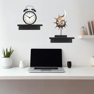 Schwebendes Wandregal - Geeignet für Dekoration - 2 Stück - Schwarz - Metall - 20x12x4 cm