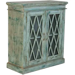 Wanderlust Sideboard aus Holz und Glas mit 2 Türen 90x40x100 cm , Blau , 90x100x40 cm , Kleinmöbel, Kommoden, Sideboards