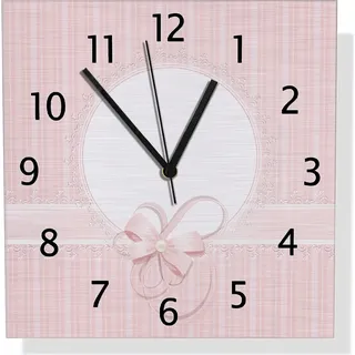 Wallario Design Wanduhr Geschenkkarte, Bänder, Spitzen und Schleifen in rosa aus Aluverbund, Größe 30 x 30 cm - Weiß