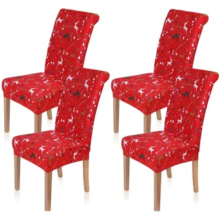Homaxy Universal Stretch Stuhlhussen 2er 4er 6er Set Stuhlbezug für Stuhl Esszimmer (4er Set, Weihnachten C)