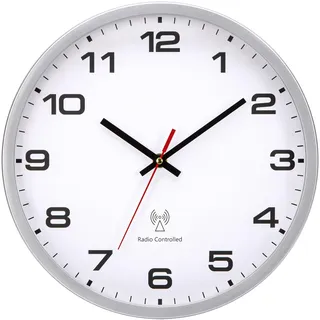 NESIFEE Wanduhr Funk Funkuhr Wand Funkwanduhr Groß Modern Weiß 30cm | Wanduhr Uhr Wand wandfunkuhr Kinder Wohnzimmeruhr Küchenuhren Badezimmeruhr Küche Jugendzimmer