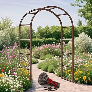 Schwer Rosenbogen Verzinkt Gartenbogen, Wetterfest Rosenbogen Aus Metall Stabil Für Kletterpflanzen Freistehend, Gartenlaube, Rosengestell Torbogen 120 140 180 200 240 280cm(Braun,W180 X H220cm)
