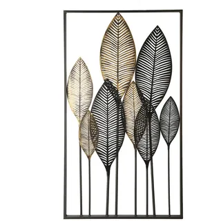 Metallbild , Braun, Goldfarben, Champagner , Metall , Blatt , 53x95 cm , gerahmt , Bilder & Rahmen, Bilder, Holz & Metallbilder