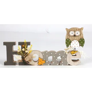 Herbst Schriftzug Home mit Eule Holz Deko Herbstdeko Tischdeko 30,5x2,5x13,5cm
