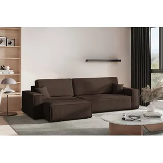 kaiser möbel Ecksofa mit schlaffunktion und bettkasten, Eckcouch BEST XL stoff Poso Dicker Cord Braun Links