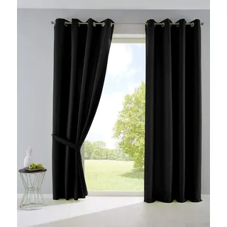 2er Set Vorhänge Blickdicht Gardinen Matt Lichtdurchlässig »Palermo« mit Ösen und Raffhalter Dekoschal HxB 225x140 cm Schwarz, 10000265-2