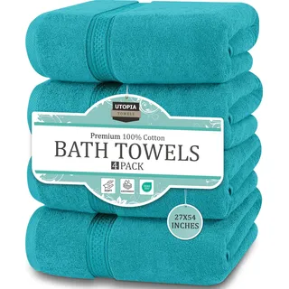 Utopia Towels - 4er-Pack Badetücher Set Premium 100% ringgesponnene Baumwolle 69 x 137 cm Handtücher, sehr saugfähig, weiches Gefühl Duschtücher (Türkis)