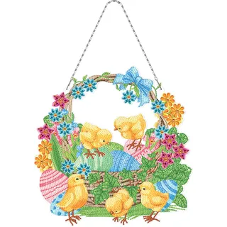 EXQULEG 5D Blumen Schmetterling Diamond Painting Wandbehang, DIY Frühling Diamant Painting Kranz, Ostern Türkranz Strass Kristall Malerei Anhänger für Home Deko (#7)