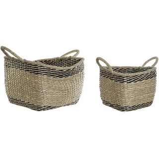 DKD Home Decor Korb-Set, Schwarz und Natur, aus Rattan, 35 x 35 x 26 cm