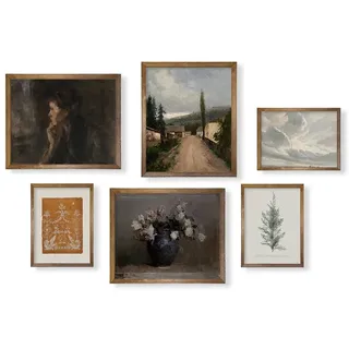 YUMKNOW Vintage Bauernhaus Wanddekoration – Blumen-Porträt, neutrale Wandkunst für Boho, französische Landküche, Badezimmer, Schlafzimmer, Bild-Posterdruck, braunes Raumdekor, ästhetisch, botanisch,