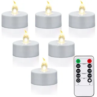 5 Stück Flammenlose Led Teelichter mit Fernbedienung und Timer,Batteriebetriebene Flackernde Kerzen, Halloween Gelübde Elektrische Teelichter hält für 400 Stunden, für Hochzeit Party Deko (Warm Weiß)