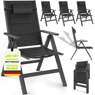 tillvex Gartenstuhl mit Polster Premium 4 Stück Anthrazit klappbar aus Aluminium | Hochlehner mit Armlehnen | Klappstuhl verstellbar | Klappsessel Balkon Garten Terrasse - Grau