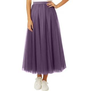 Generisch 2026 Tüllrock Damen A Linie Elastischer Hoher Bund Mesh Saum Prinzessin Langer Rock Einfarbig Röcke Maxiröcke Elegant Swing Unterrock Freizeitrock Hohe Taille Skirt