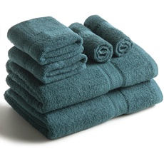 SweetNeedle Handtücher-Set, Blaugrün - 2 Badetücher, 2 Handtücher und 2 Waschlappen, täglicher Gebrauch, ringgesponnen, 100% Baumwolle, sehr saugfähig für Badezimmer, Dusche (6 Stück)