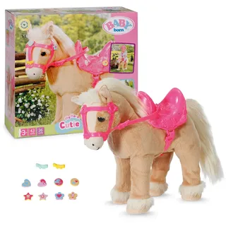 Zapf BABY born, Puppenpferd, BABY born My Cute Horse, interaktives Pferd mit Lauf- und Soundfunktion, Plüsch, rosa Sattel und Zaumzeug sowie Pins zum Dekorieren, 840627 Zapf Creation