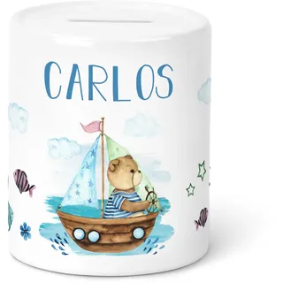 GRAVURZEILE Spardose für Kinder - Seebär Design - mit Namen personalisiert - Geschenk für Jungen & Mädchen zum Geburtstag Kommunion Geburt Einschulung Weihnachten - Geschenk für Kinder zum sparen