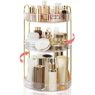 Boxalls Make-up-Organizer Drehbar, 3 Ebenen Badezimmer-Organizer, 360 Grad große Kapazität, Kosmetik-Aufbewahrung, Schminktisch Drehbarer Organizer Hautpflege-Karussell (3 Ebenen, Transparente)
