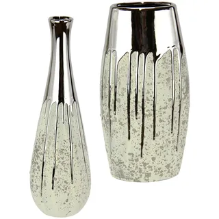 Flair Flower Vase aus Keramik bauchig Dekovase Einzelblumen Trockenblumen Zylindervase Silber weiß matt glänzend Bodenvase Blumenvase Modern Vasen für Tischdeko Tischvase Dekoration Trockenblume Pampasgras 24cm