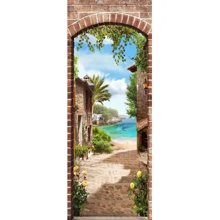 A.Monamour Türtapete Selbstklebend Türfolie Türposter 3D Insel Strand Seestück Durch Die Bogen Naturlandschaft Vinyl Folie Türdeko Tapete Wandbild Türaufkleber Türtattoo 90 x 200 cm