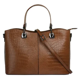 Cluty Henkeltasche CLUTY, Damen, Gr. B/H/T: 32cm x 22cm x 11cm onesize, braun (cognac), Leder, Reptilienprägung, Taschen, echt Leder, Made in Italy